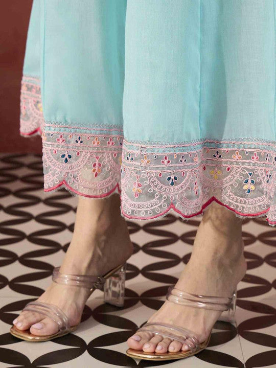 Aralia Women Floral Embroidered Regular Thread Work Pure Cotton Kurta Sets