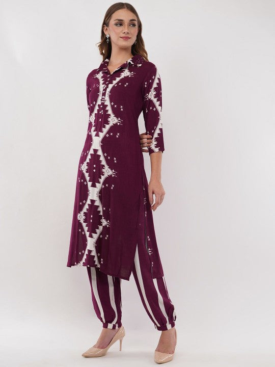 dhartii Summer Garden Abstract Printed Ethnic Tunic With Trouser Co-Ords