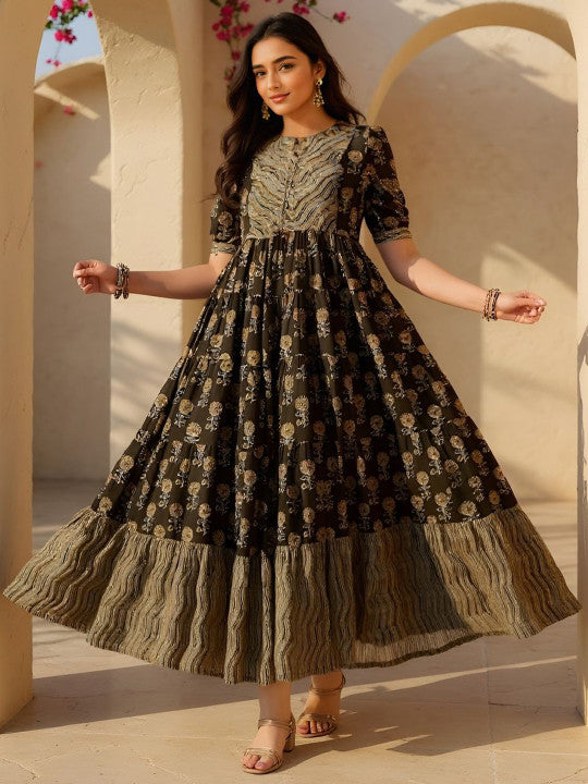 SZN Printed Tiered Flared Maxi Dress