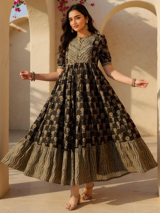 SZN Printed Tiered Flared Maxi Dress