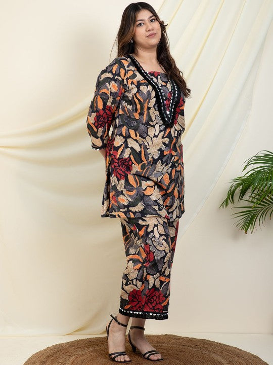 DEEBACO Plus Size Floral Printed Tunic With Palazzo