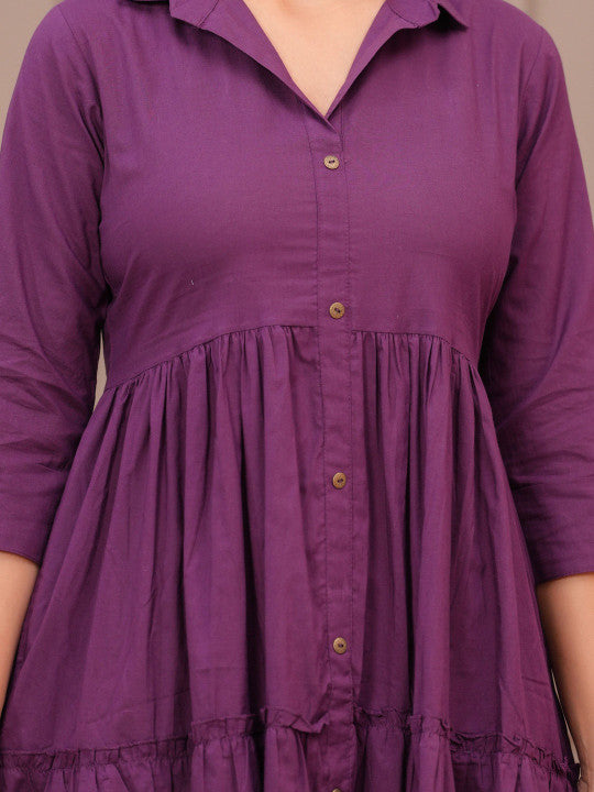 SZN Women Purple Shirt Collar Casual Wear Dress