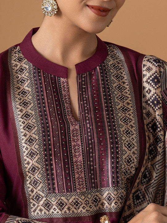 WOMEN PLUS Women Purple Rayon Suit Set With Dupatta