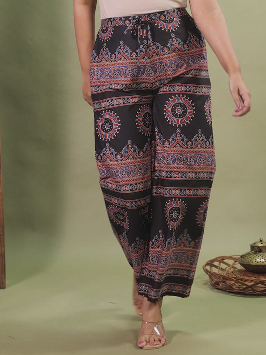 Soft Cotton Ajrakh Black Palazzo