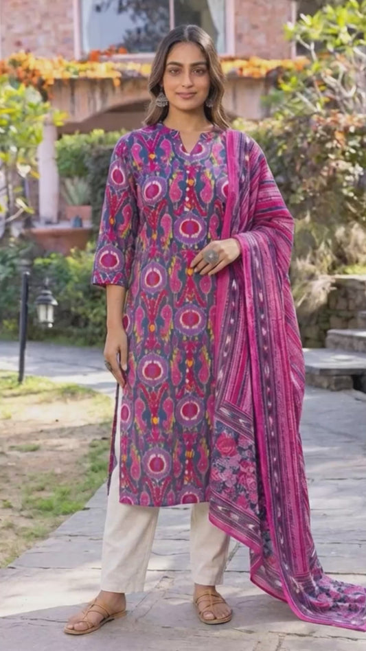 Soft Cotton Ikat Straight Multicolor Kurta