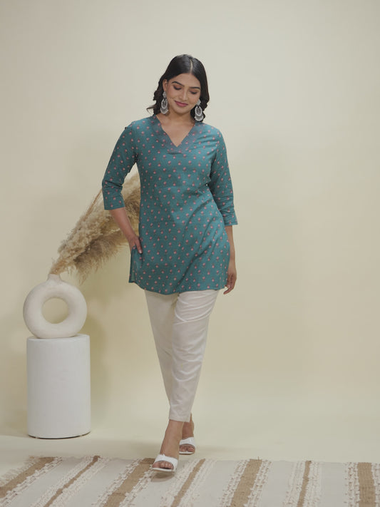 Soft Cotton Floral Straight Green Kurti