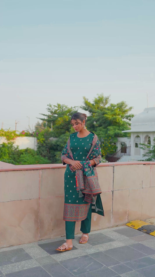 Jacquard Solid Teal Straight Kurta