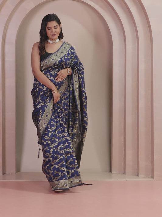 Brocade Navy Blue Saree