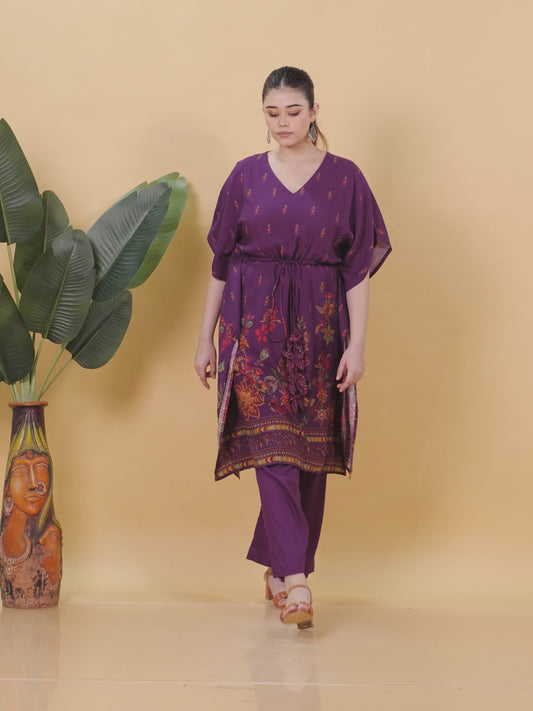 Viscose Placement Print Kaftan Mauve Kurta