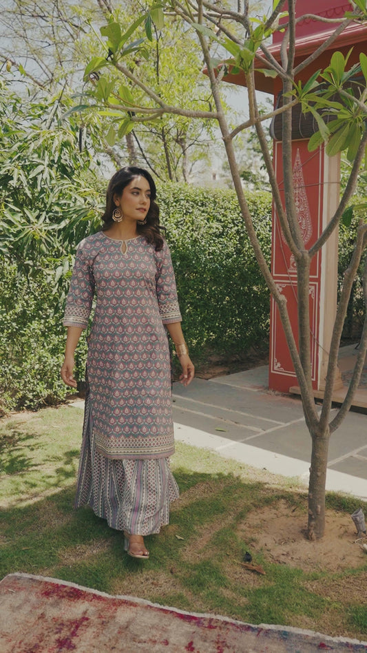Embroidered Soft Cotton Geometric Straight Teal Kurta