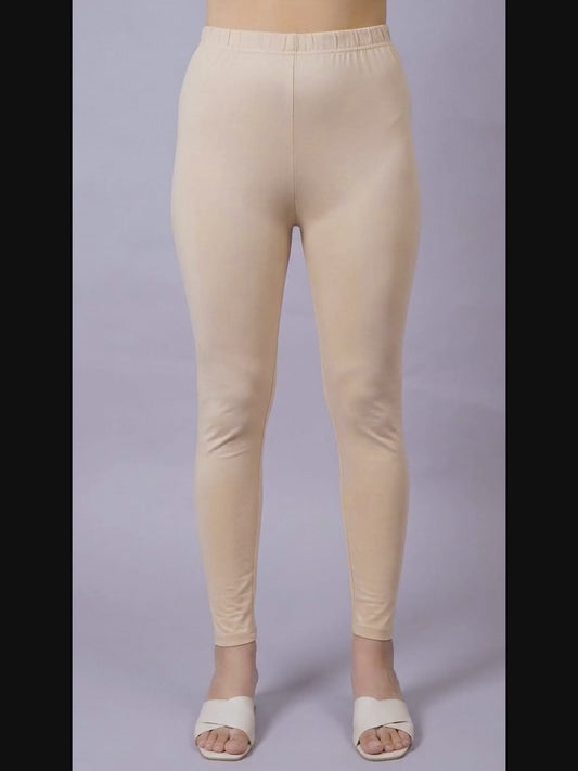 Knit Solid Beige Leggings