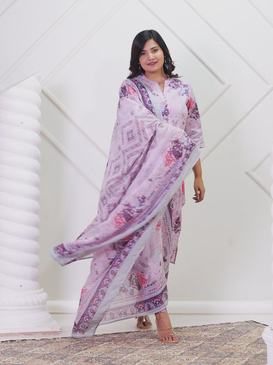 Soft Cotton Abstract Straight Purple Kurta