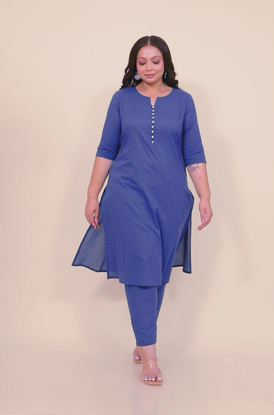 Soft Cotton Solid A-line Blue Kurta