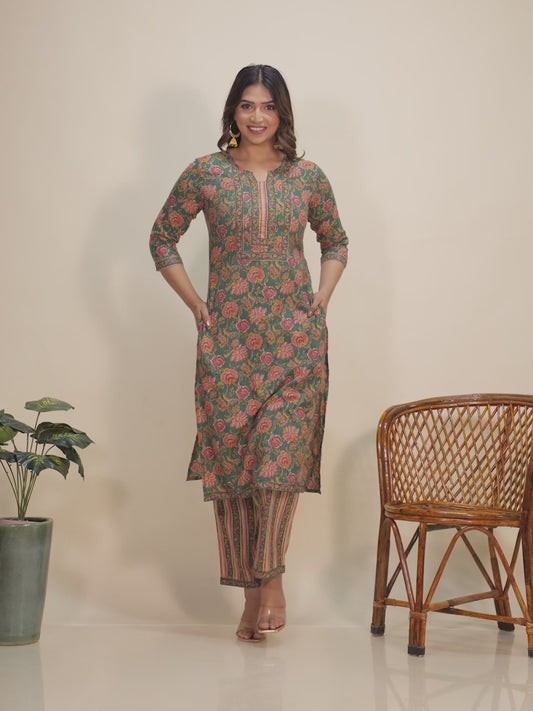 Kantha Cotton Floral Kurta