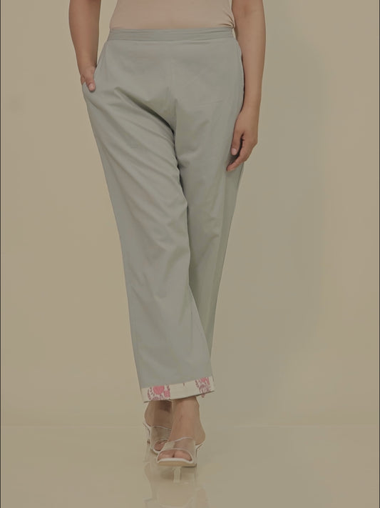 Soft Cotton Solid Grey Straight Trousers