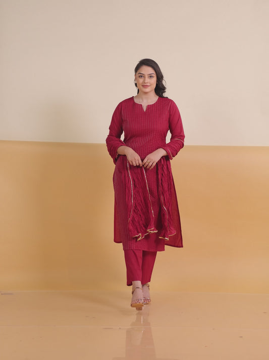 Soft Cotton Solid Straight Maroon Kurta