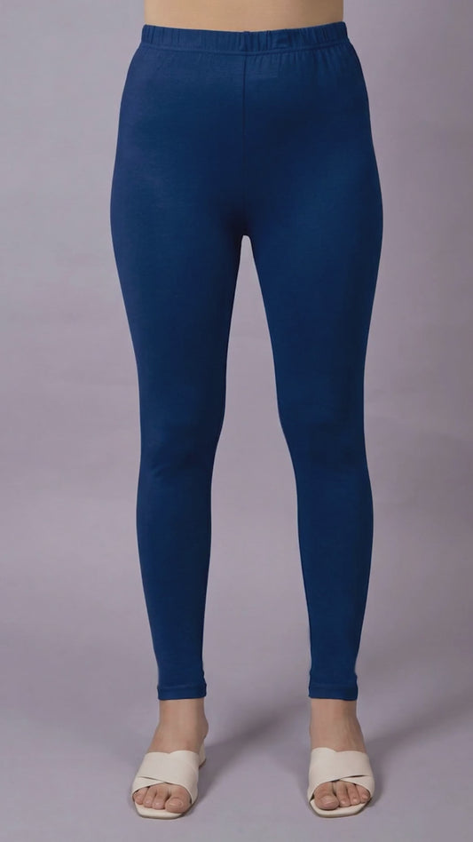 Stretchable Cotton Solid Navy Blue Leggings