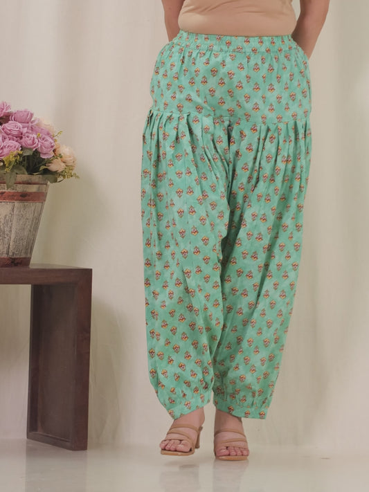 Soft Cotton Floral Green Sharara