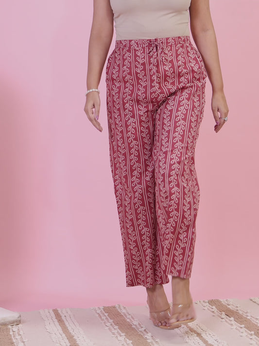 Soft Cotton Striped Maroon Straight Trousers