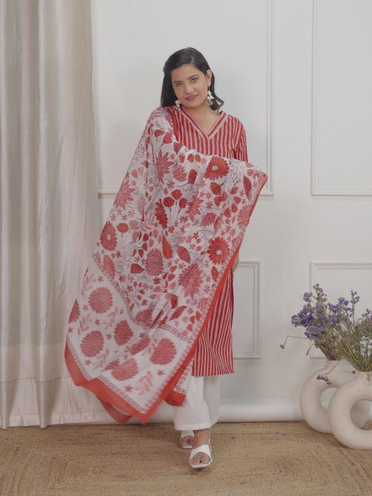 Soft Cotton Striped Straight Red Kurta