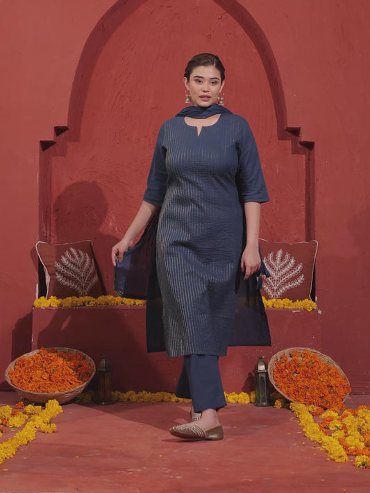 Soft Cotton Solid Straight Blue Kurta