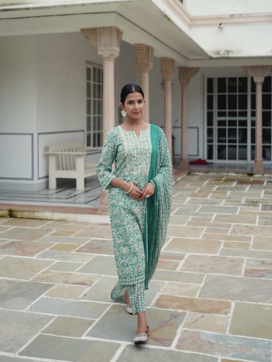 Soft Cotton Paisley Straight Teal Kurta