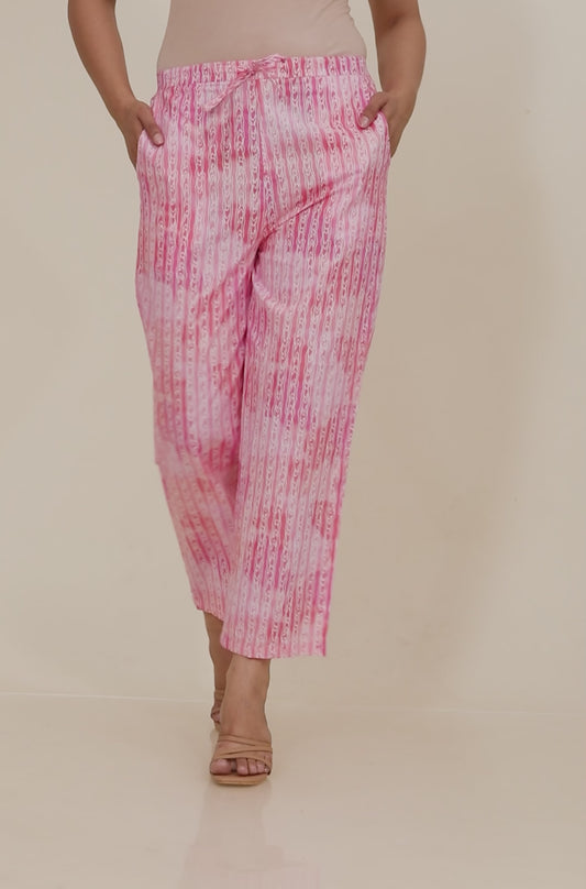 Soft Cotton Striped Pink Straight Trousers