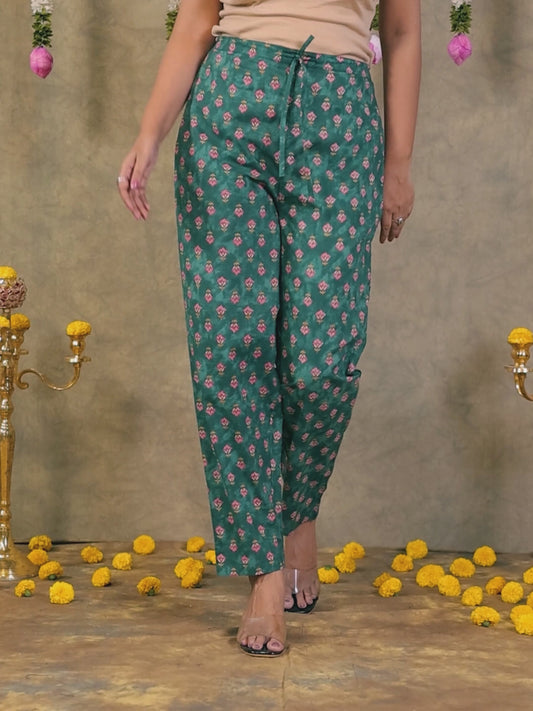 Soft Cotton Floral Green Tapered Trousers