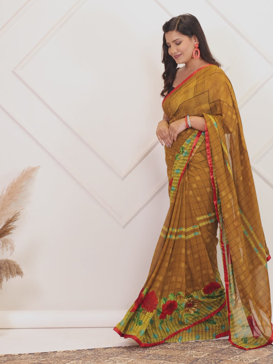 Chiffon Digital Brown Saree