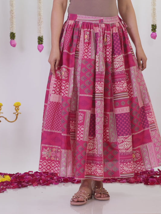 Soft Cotton Abstract Pink Skirt