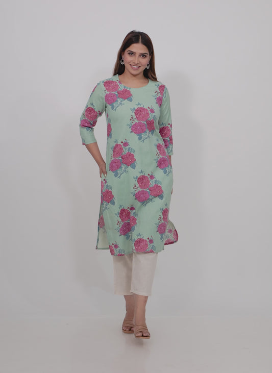 Linen Cotton Floral Kurta