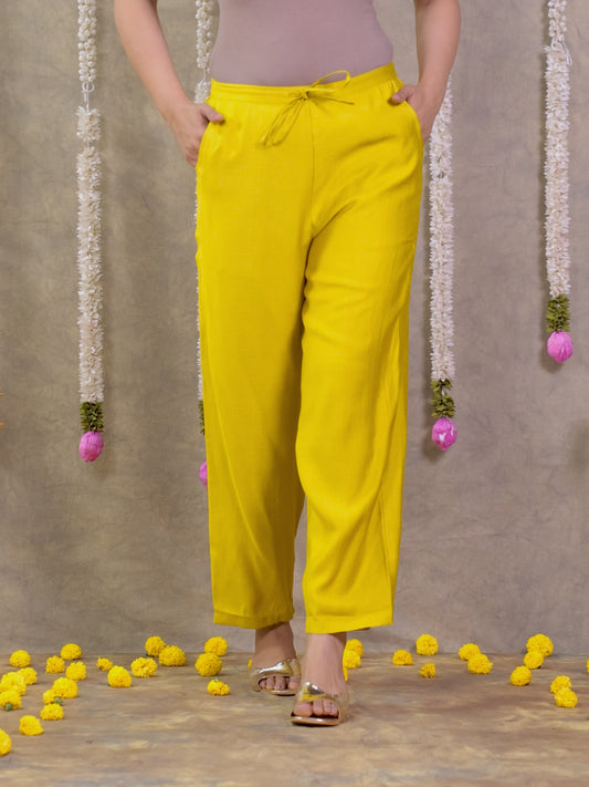 Vertigan Solid Lemon Yellow Straight Trousers