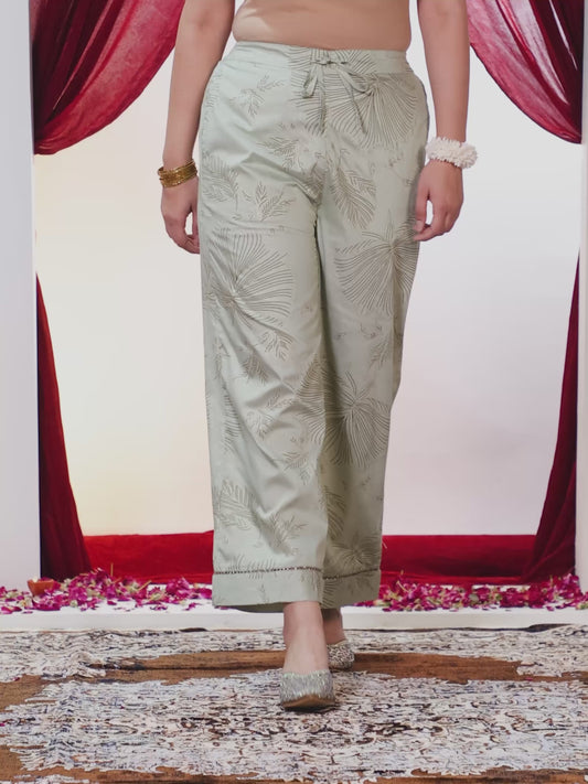 Poly Chanderi Gold foil Mint Green Palazzo