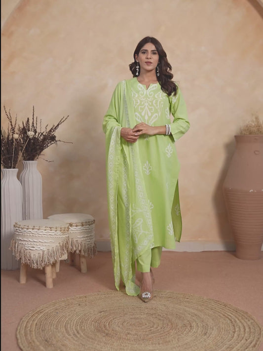 Soft Cotton Butta Straight Green Kurta