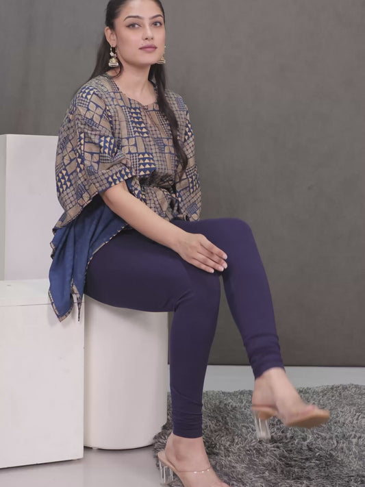 Stretchable Cotton Solid Navy Blue Leggings