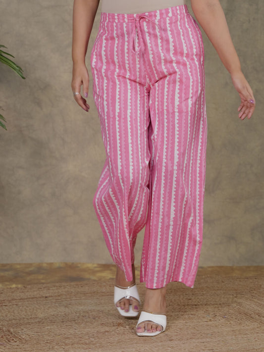 Soft Cotton Striped Pink Palazzo