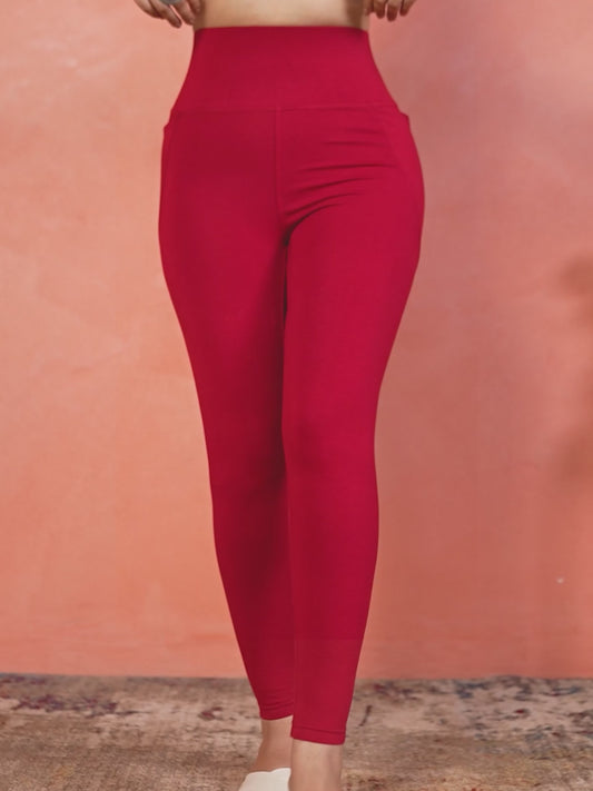Cotton Knit Solid Maroon Tummy Tucker Leggings