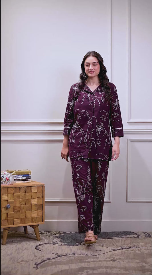 Soft cotton Abstract Top Wine Top