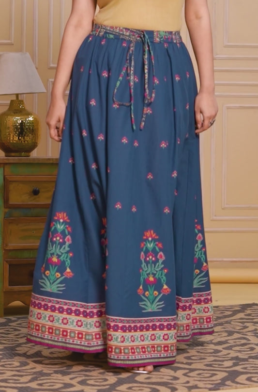 Soft Cotton Placement Print Blue Skirt