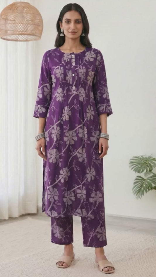 Viscose Floral Straight Purple Kurta