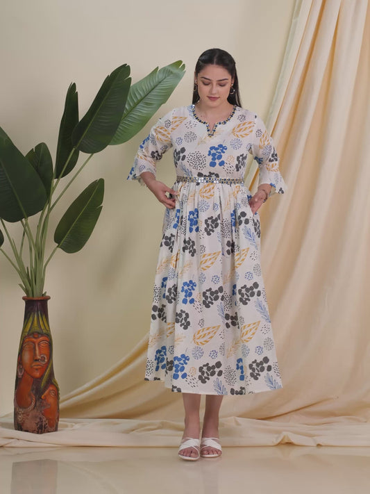 Embroidered Soft Cotton Floral Anarkali White Dress