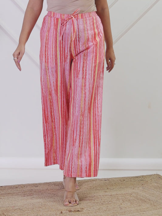 Soft Cotton Striped Peach Flared Trousers