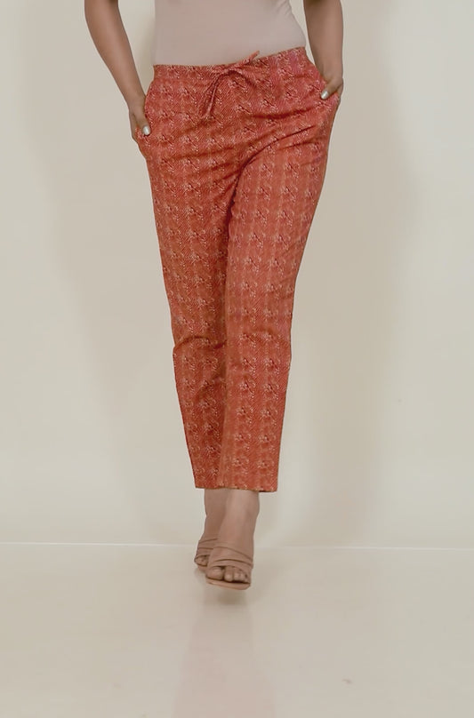 Soft Cotton Striped Red Tapered Trousers