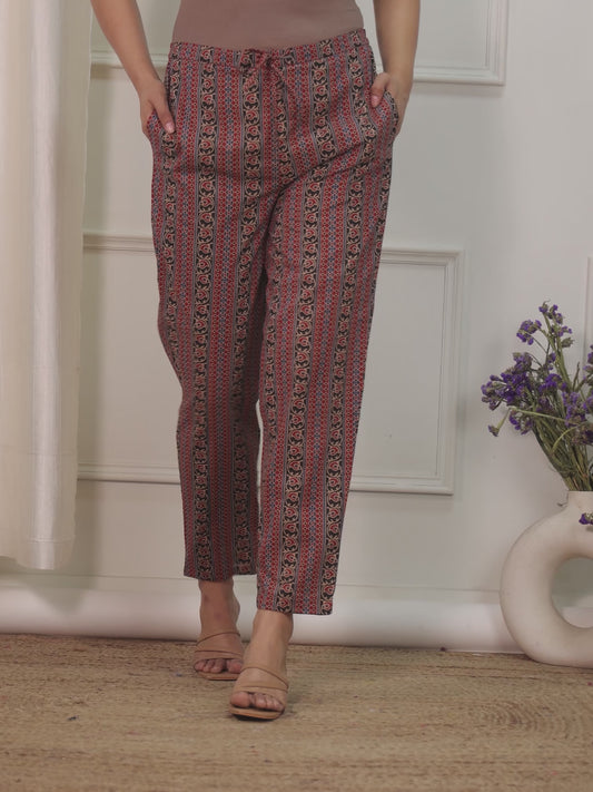 Soft Cotton Ajrakh Red Tapered Trousers