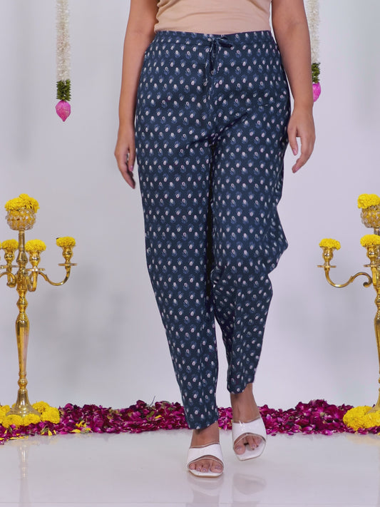 Soft Cotton Floral Blue Tapered Trousers