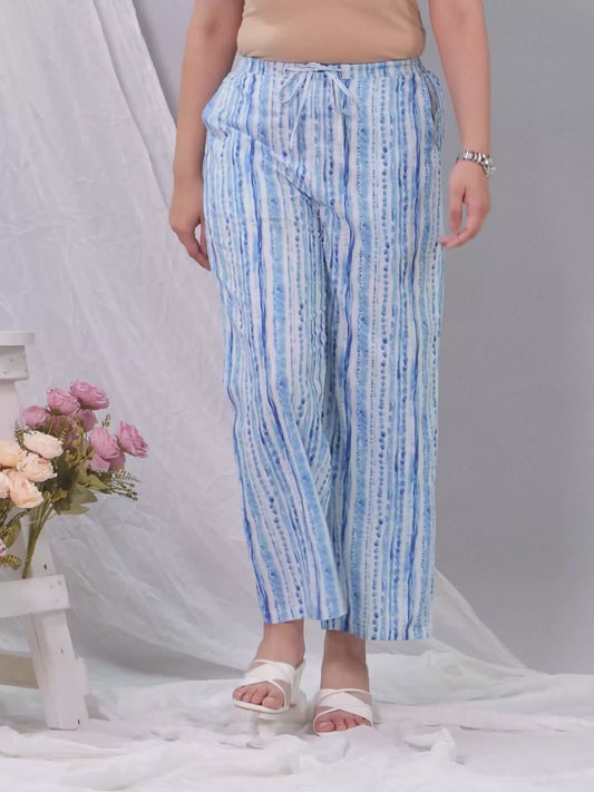 Soft Cotton Striped Baby Blue Straight Trousers