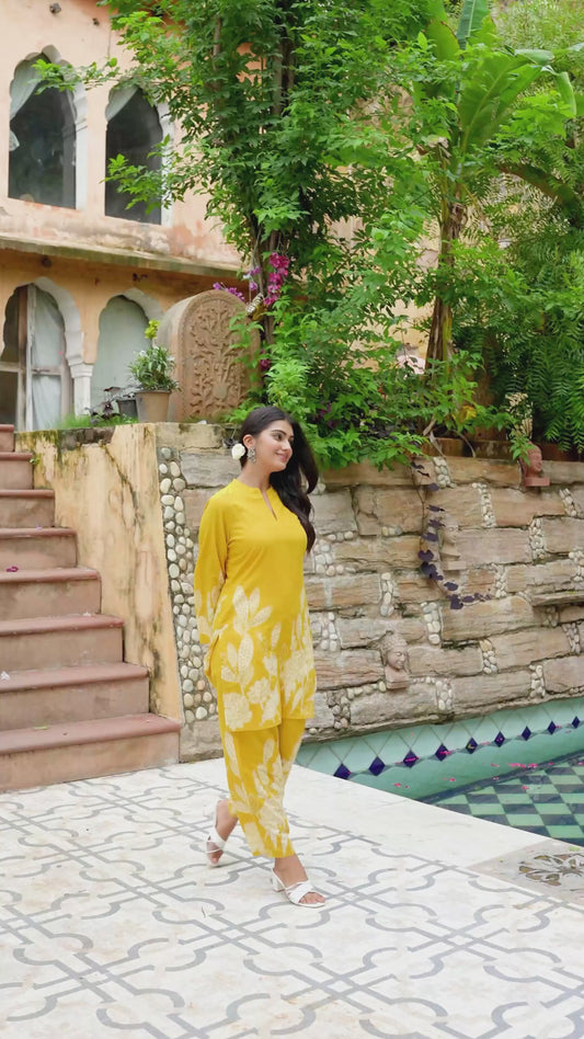 Soft Cotton Placement Print Straight Yellow Kurta