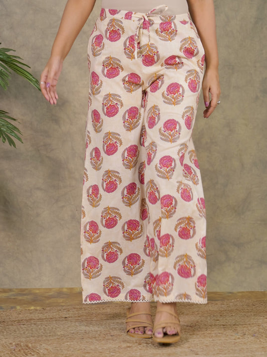 Soft Cotton Floral Off-White Palazzo