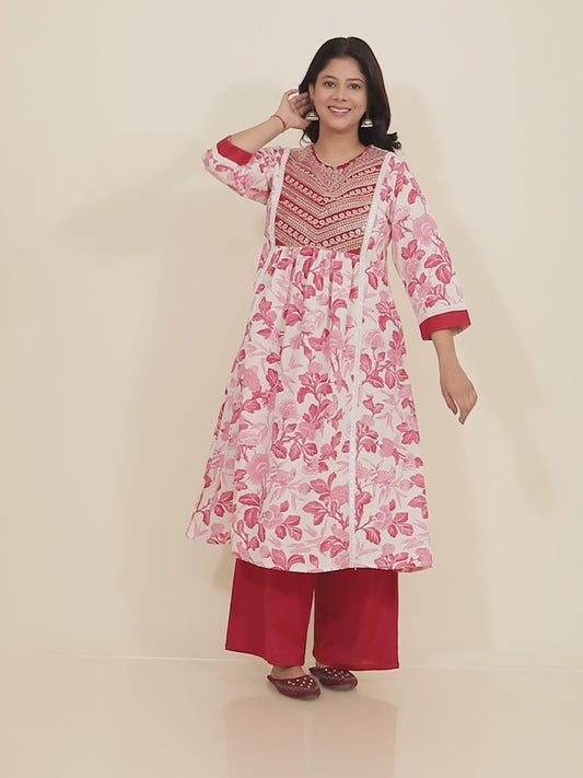 Linen Cotton Floral Kurta