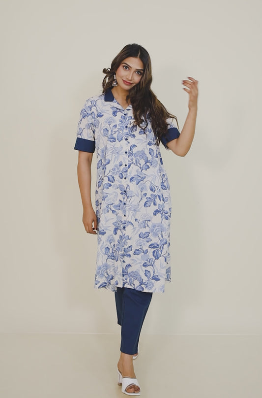 Linen Cotton Floral Kurta